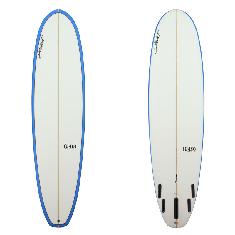 Deck and Bottom View of a stewart 949 mid length with blue rails and no color work on the deck or the bottom sand finish 