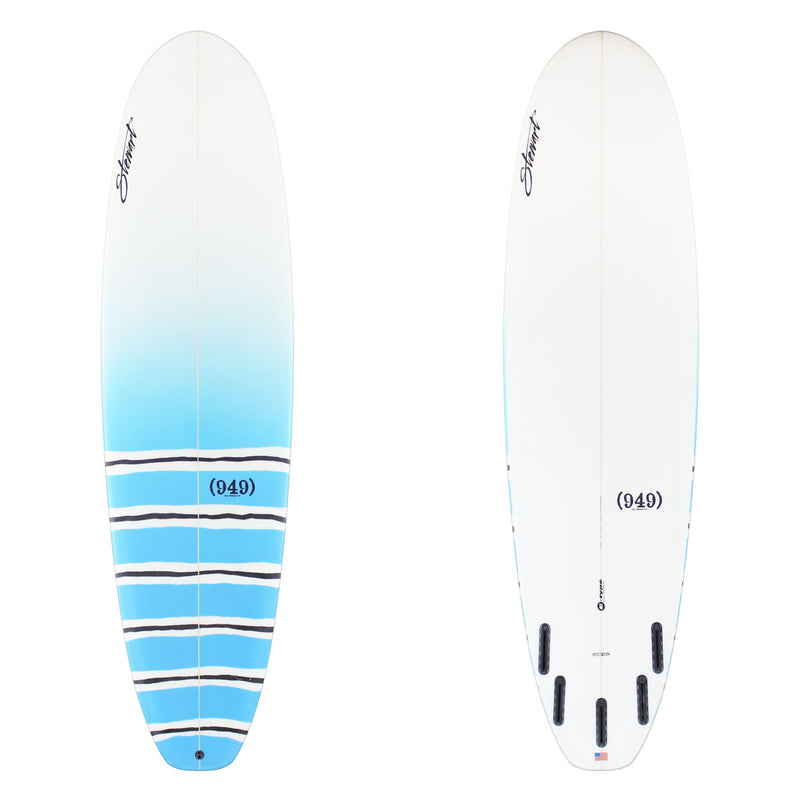 Stewart Mid-Length 7'0" (949) (7'0", 22", 2 3/4") B#129366 with blue and black stripes on the deck