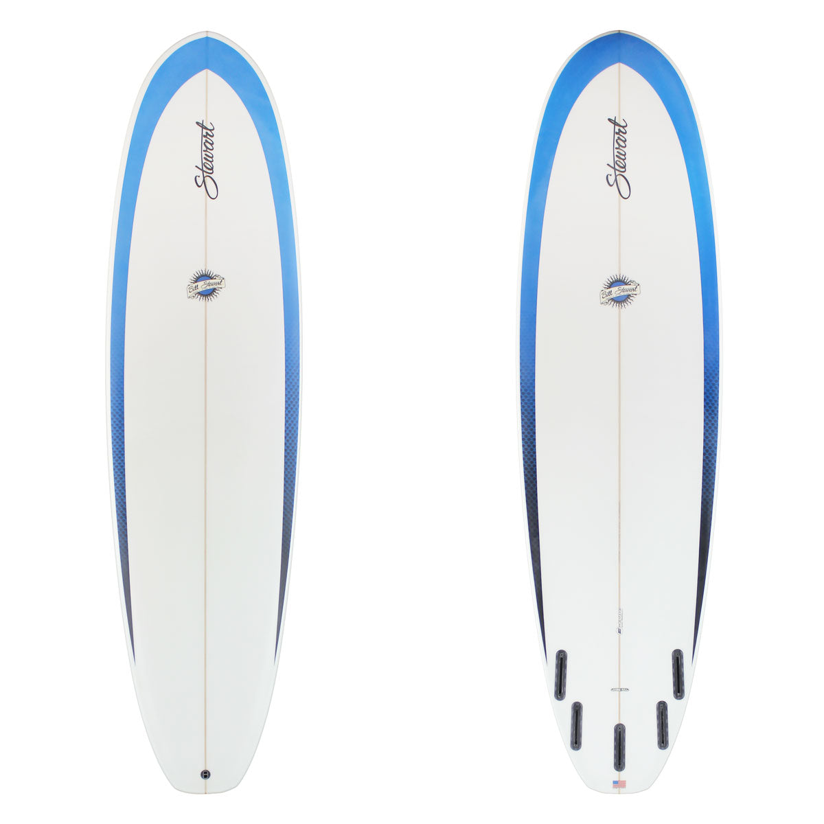 Stewart Mid-Length 7'0" (949) (7'0", 22", 2 3/4") B#129478 with a blue rail wrap on the top and bottom