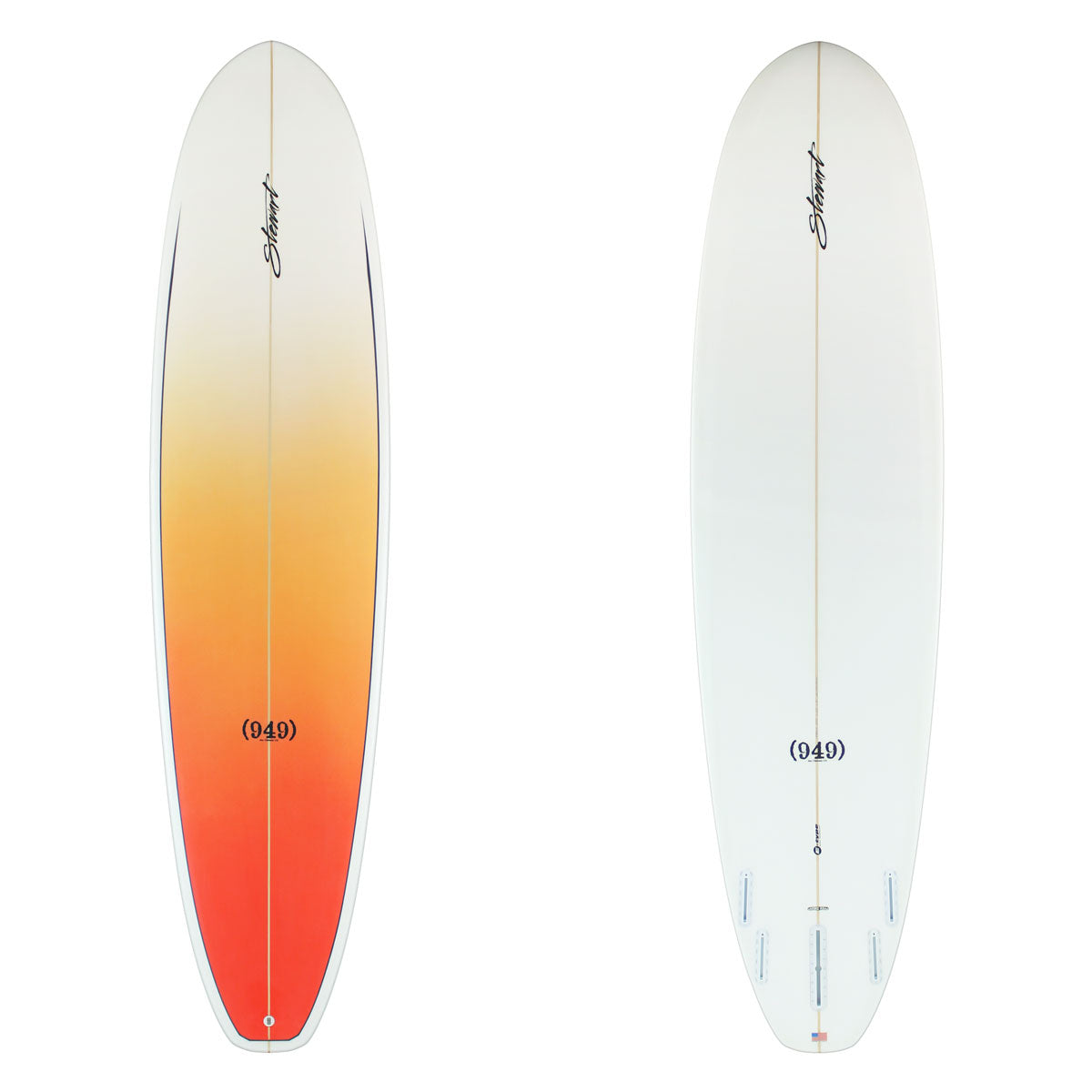 Stewart Mid-Length 8'0" (949) (8'0", 23", 3") B#129909 with a red to orange fade on the deck with a black pin line