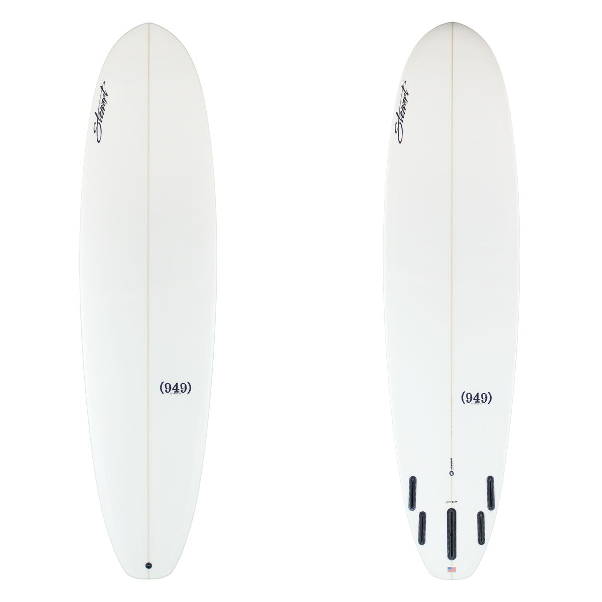 Two images of white Stewart (949)C with black branding