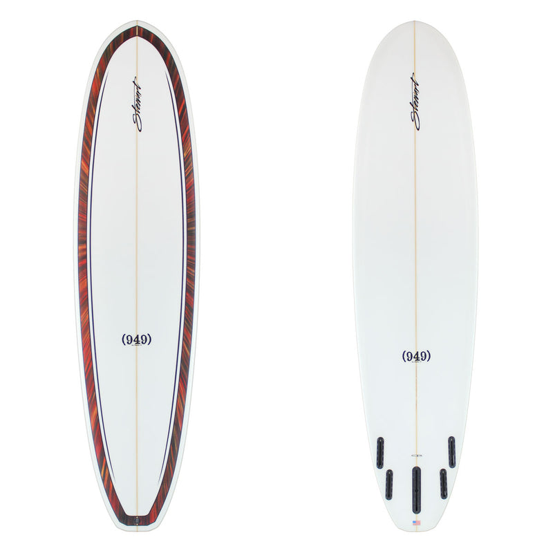 Stewart Mid-Length 7'6" (949) (7'6", 22 1/2", 2 7/8") B#129234 with a red and black outline on the deck