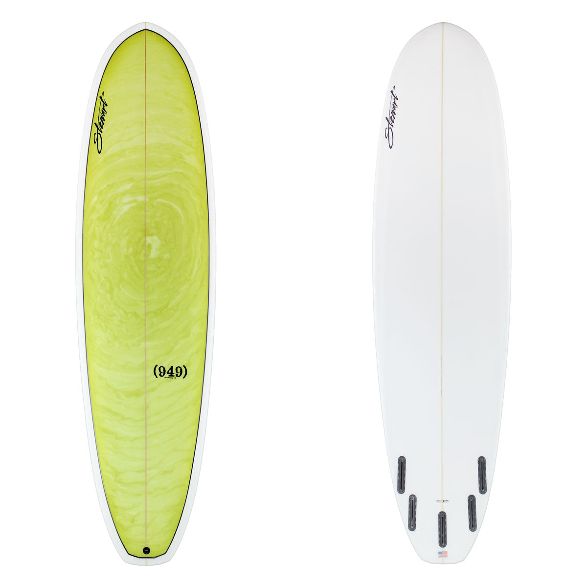 Stewart Md-Length 7'0" (949) (7'0", 22", 2 3/4") B#129526 with a green swirl panel on the deck