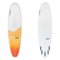 Stewart Mid-Length 6'10" (949) (6'10", 21 3/4", 2 5/8") B#129649 with a red and orange acid splash tail panel on the deck