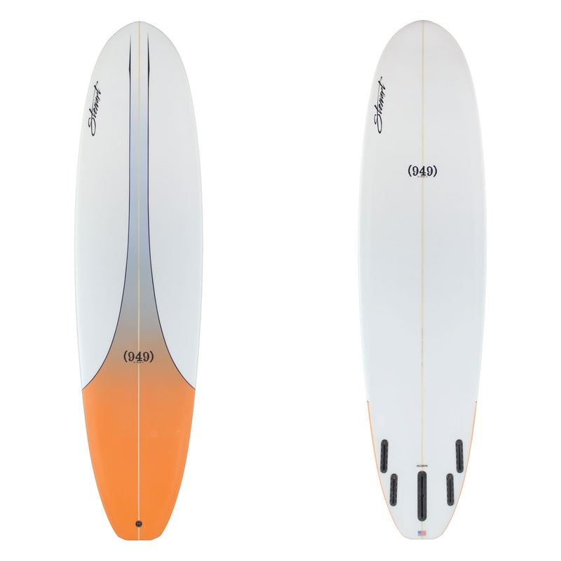 Stewart Mid-Length 7'6" (949) (7'6", 22 1/2", 2 7/8") B#129764 with an orange to grey atari panel on the deck