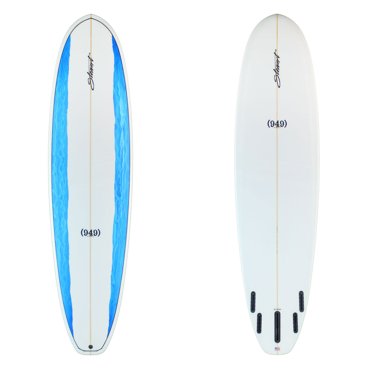 Stewart Mid-Length 7'6" (949) (7'6", 22 1/2", 2 7/8") B#130077 with blue acid splash panels on the deck rails