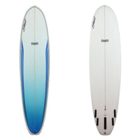 949 epoxy shortboard with blue deck fade and blue panels on rails 