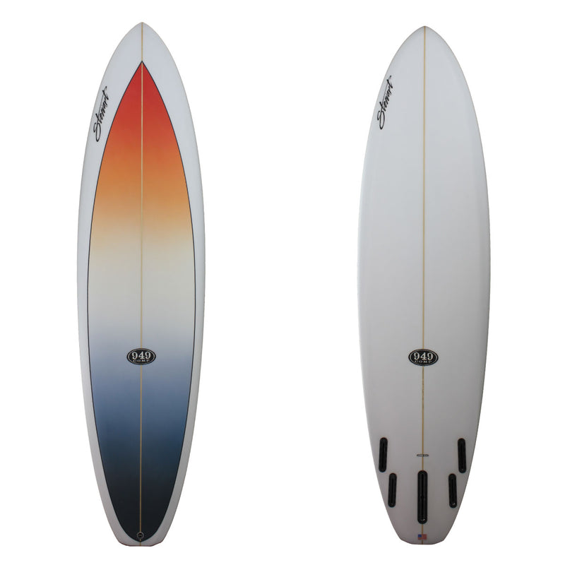 Stewart Mid-Length 7'6" 949-Comp (7'6", 22 1/2", 2 7/8") B#128557 with dark blue to orange fade on the deck  