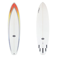 Stewart Mid-Length 7'6" 949-Comp (7'6", 22 1/2", 2 7/8") B#129393 with a red to blue fade spear on the deck
