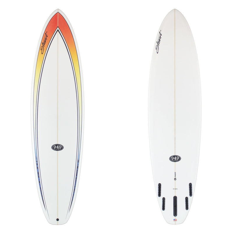 Stewart Mid-Length 7'6" 949-Comp (7'6", 22 1/2", 2 7/8") B#129393 with a red to blue fade spear on the deck