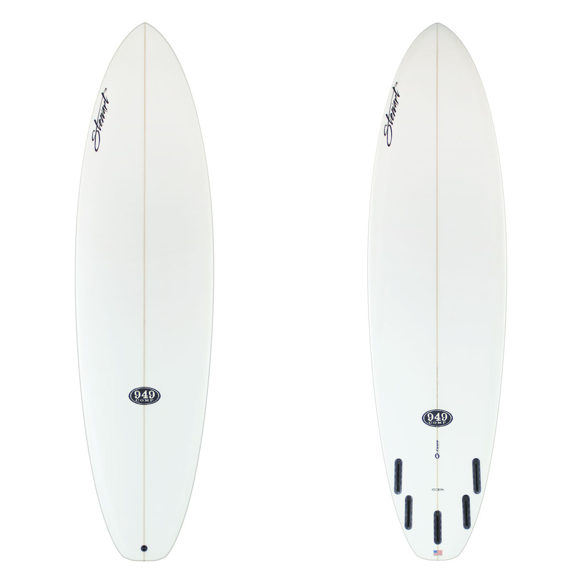 Stewart Midlength 7'0" 949-Comp (7'0", 22", 2 3/4") B#130205 Clear with black stewart and 949 comp logos. Epoxy. Sand only.