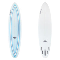 Stewart Mid-Length 7'6" 949-Comp (7'6", 22 1/2", 2 7/8") B#129392 with a blue fade panel on the deck with black in line work