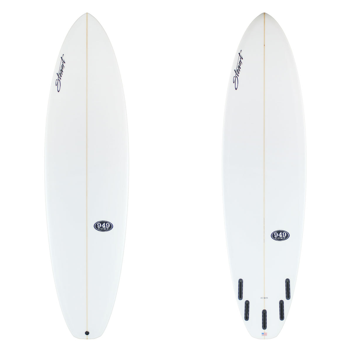 Stewart Midlength 7'0" 949-Comp (7'0", 22", 2 3/4") B#130204. All clear with black stewart and 949c logos. Sand Only.