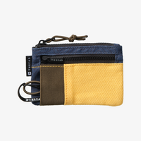 Multicolored wallet with zipper and keychain on a white background
