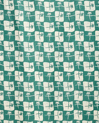 Pattern of white squares with palm trees on a green background