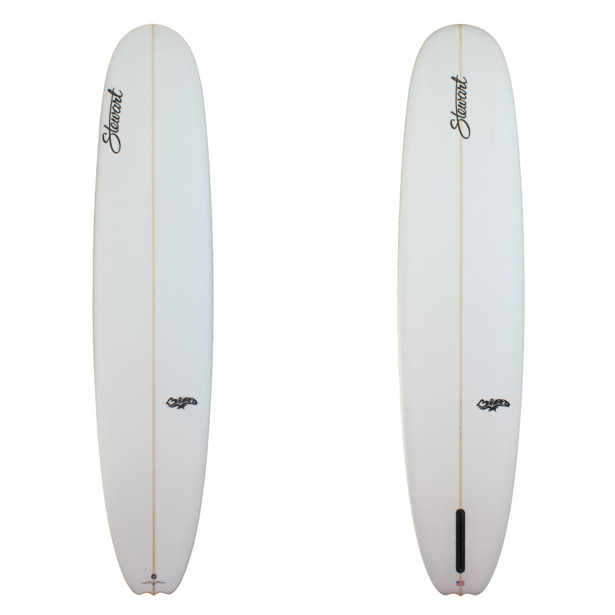 Deck and Bottom View of Stewart Bird Longboard no color work sand finish 