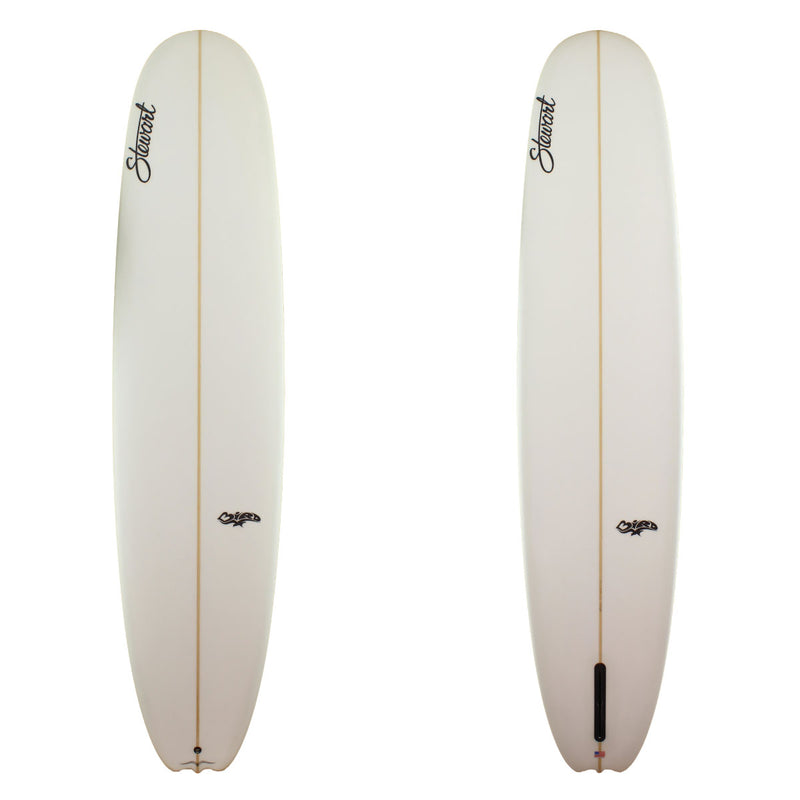 Stewart Surfboards 9'6" Bird longboard with clear white deck and bottom