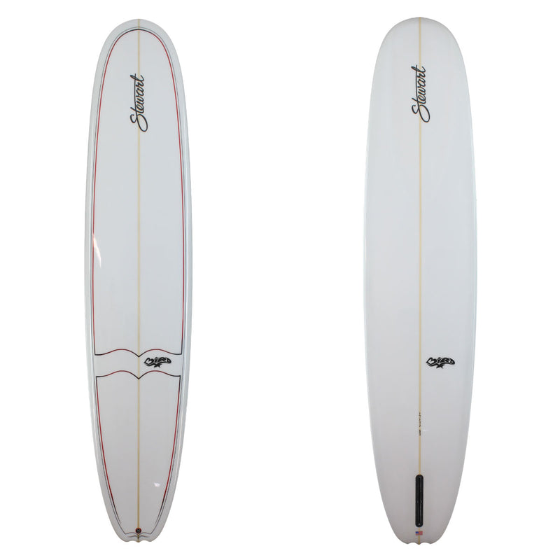 stewart bird long board nose rider with gloss finish and double pin line red/black 