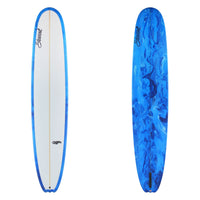 Stewart Longbaod 10'0" Bird (10'0", 24", 3 1/2") B#129263 with a blue and white resign swirl on the bottom and rails.