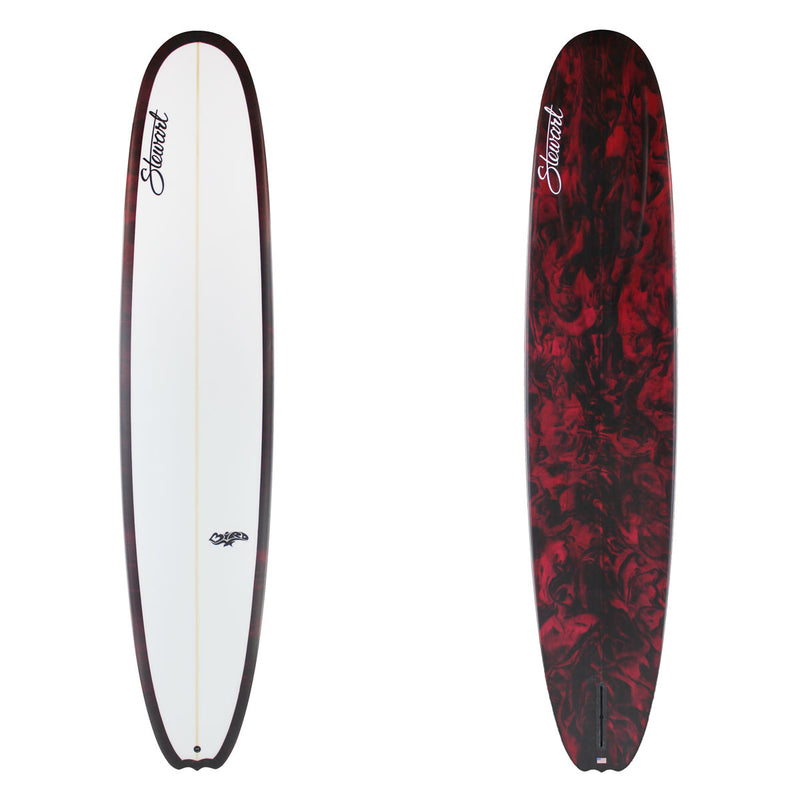 Stewart Longboard 9'4" Bird (9'4", 23 1/2", 3 1/4") B#129327 with a black and red resin swirl an the bottom and rails