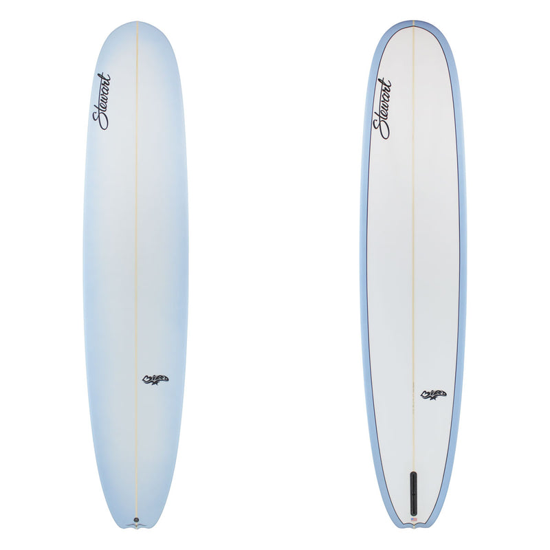 Stewart Longboard 9'6" Bird (9'6", 23 3/4", 3 1/4") B#129388 with a light violet blue fade on the deck and rails