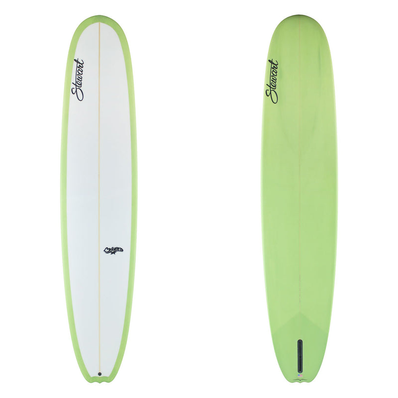 Deck and bottom view of a Stewart Bird with a green tint on the bottom wrapped around to the rails on the deck