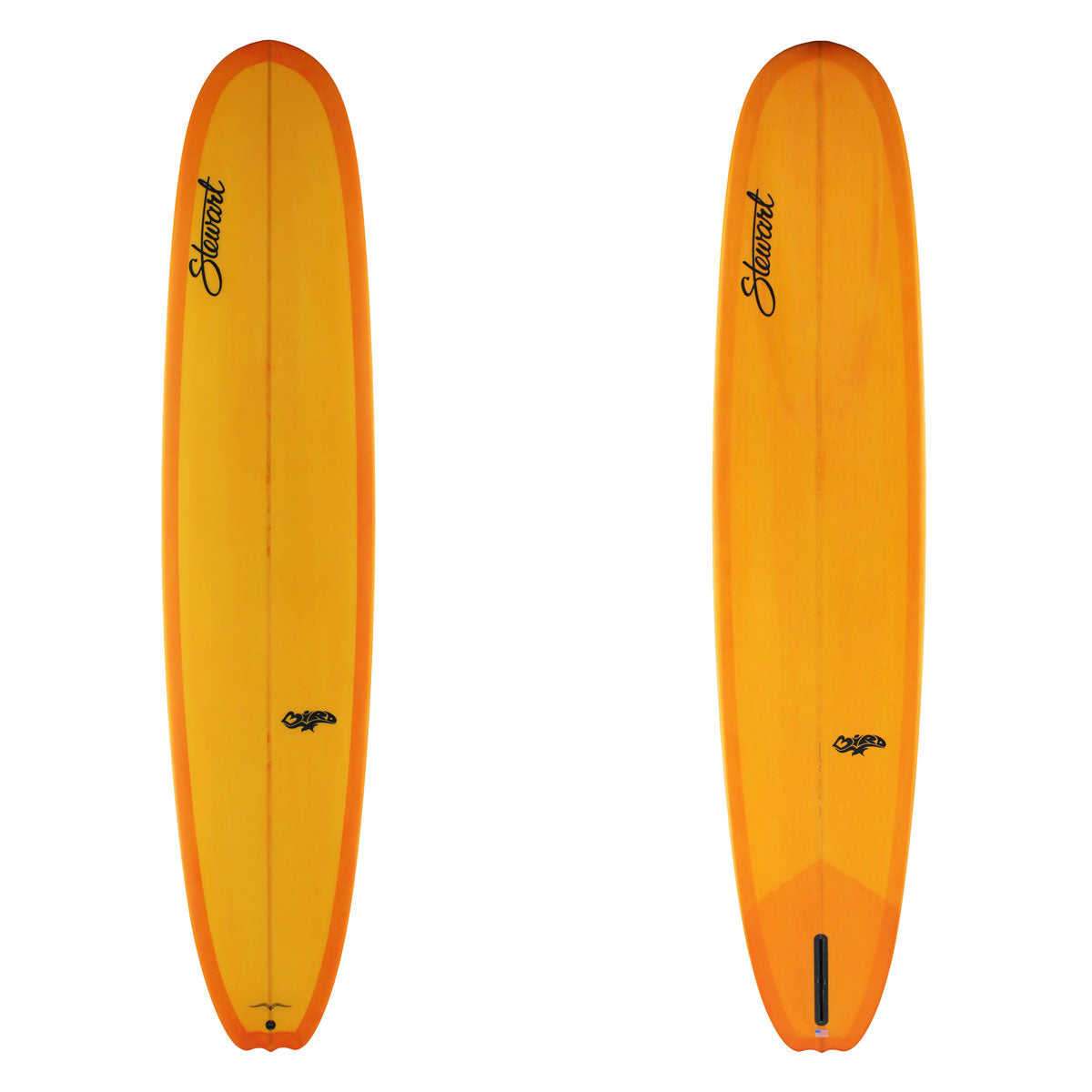 Stewart Longboard 9'2" Bird (9'2", 23 1/4", 3 1/8") B#130028 with an orange resin tint on the top and bottom