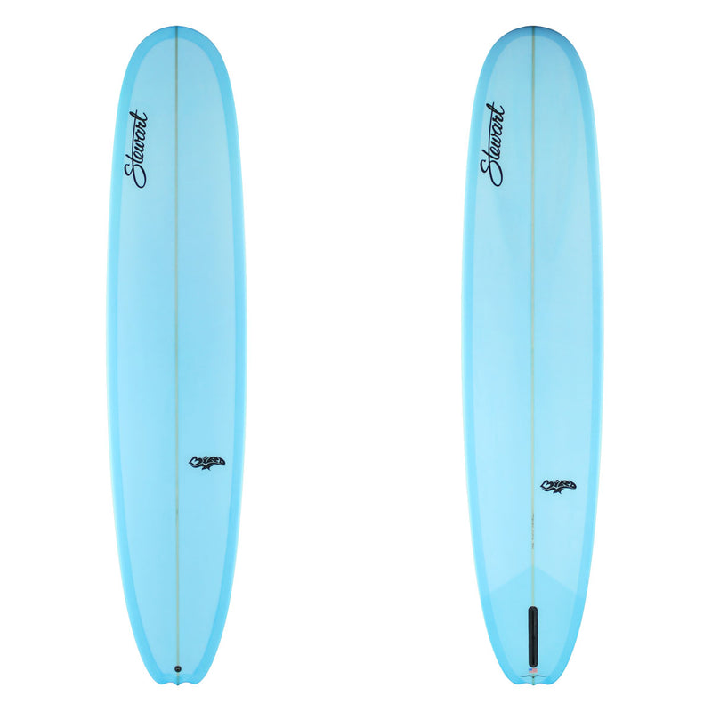 Stewart Longboard 9'0" Bird (9'0", 23", 3") B#130132 Light blue resint tint. Black stewart and bird logos. Sand Only.