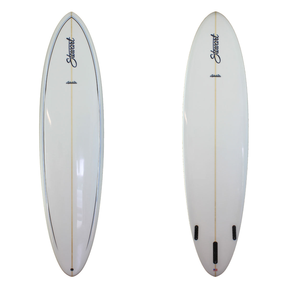 Stewart 9'0" Clydesdale Longboard with clear deck and blue and black pinlines and clear bottom with gloss polish  (9'0", 24", 3 5/8") B#127499