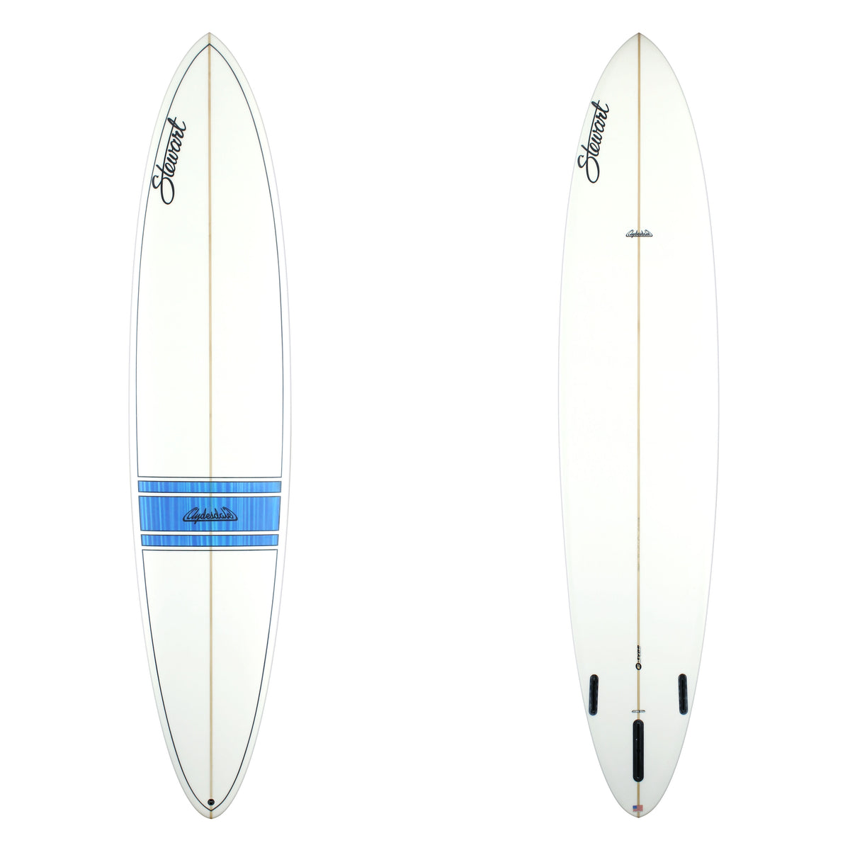 Stewart Surfboard 9'6" Clydesdale (9'6", 24", 3 3/4") B#128634 with blue band in the middle deck and black pin line around the deck only 