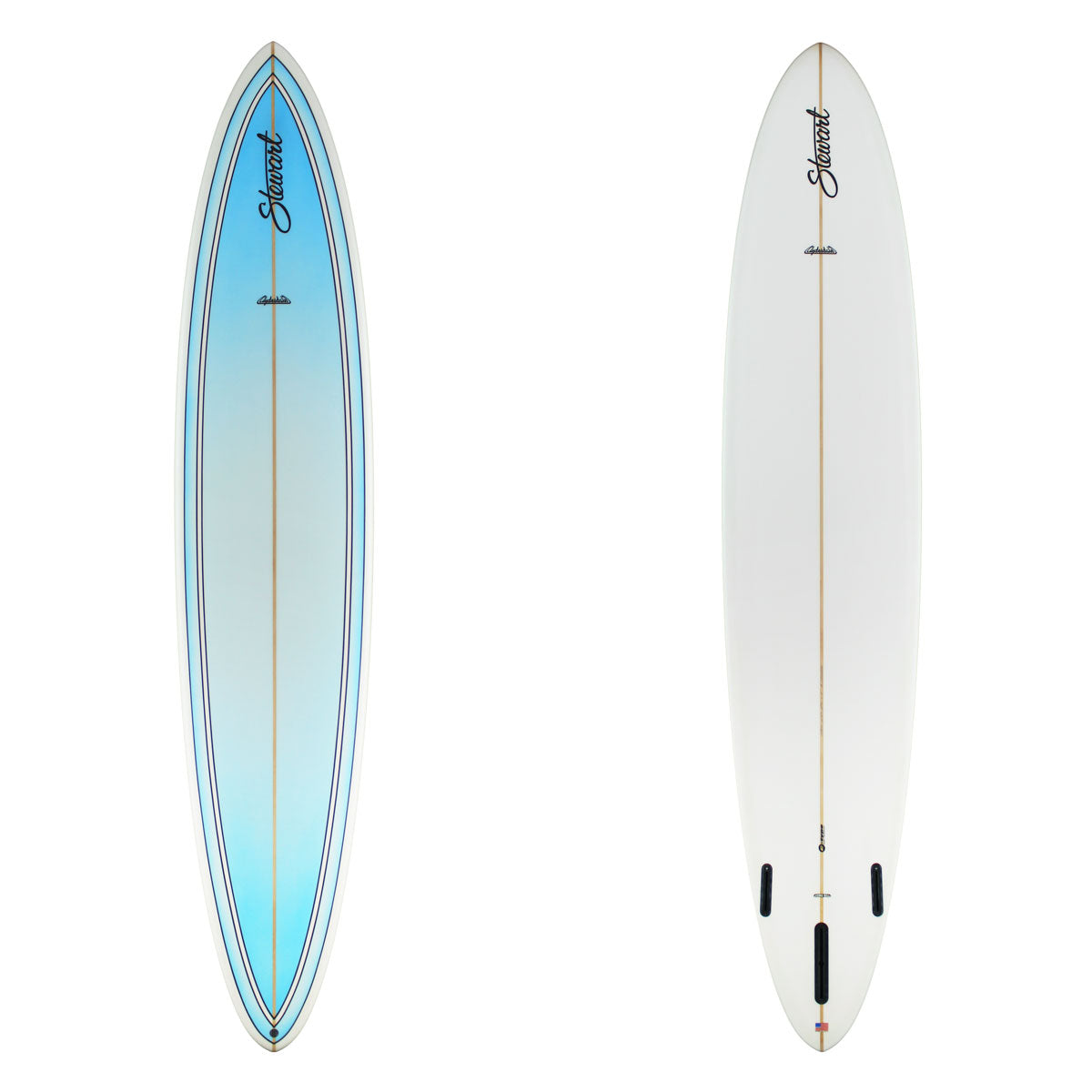 Stewart Longboard 10'0" Clydesdale (10'0", 23 3/4", 4") B#129124 with a blue to light blue fade panel on the deck
