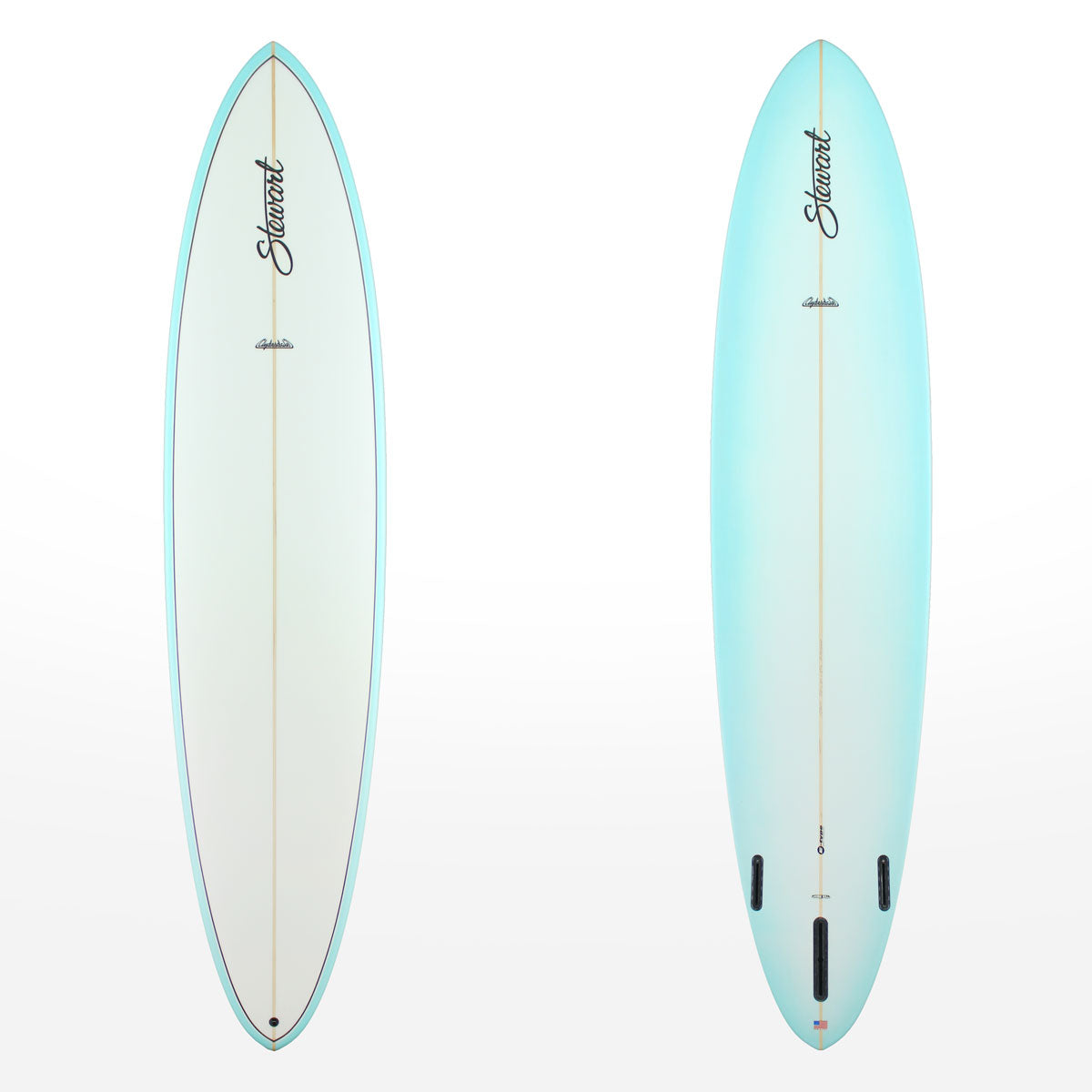 Stewart Longboard 9'0" Clydesdale (9'0", 24", 3 5/8") B#129614 with a light blue fade on the bottom and rails