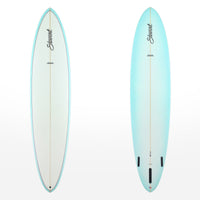 Stewart Longboard 9'0" Clydesdale (9'0", 24", 3 5/8") B#129614 with a light blue fade on the bottom and rails