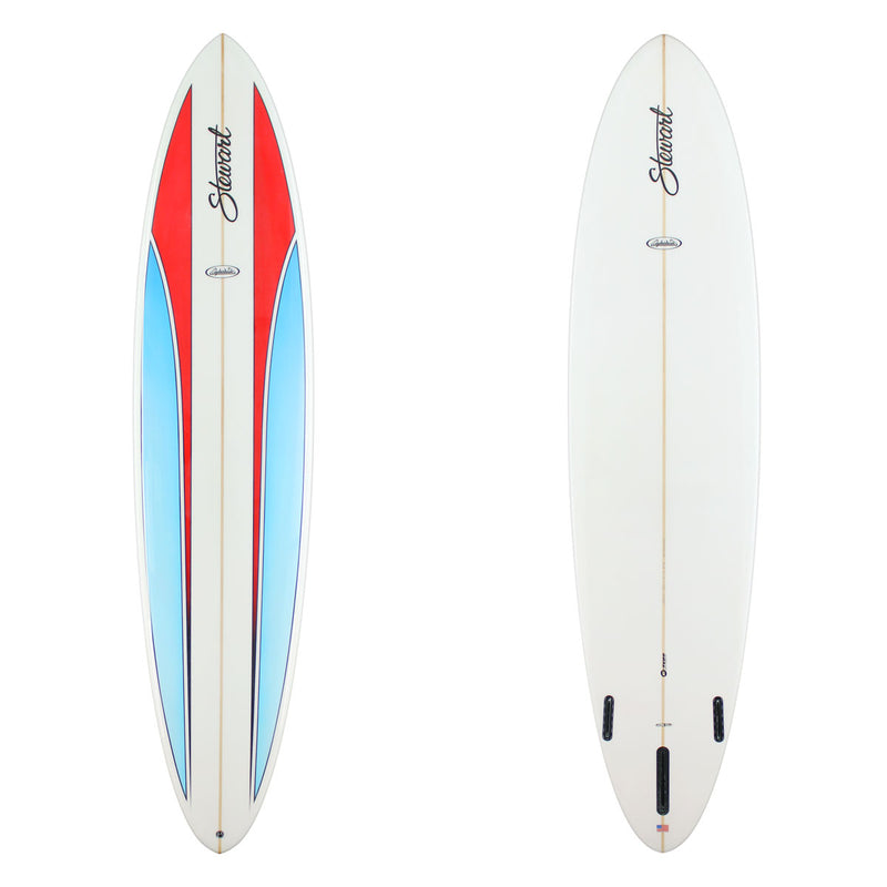 Stewart Longboard 9'0" Clydesdale (9'0", 24", 3 5/8") B#129442 Gloss & Polish with a red and blue split panel on the deck