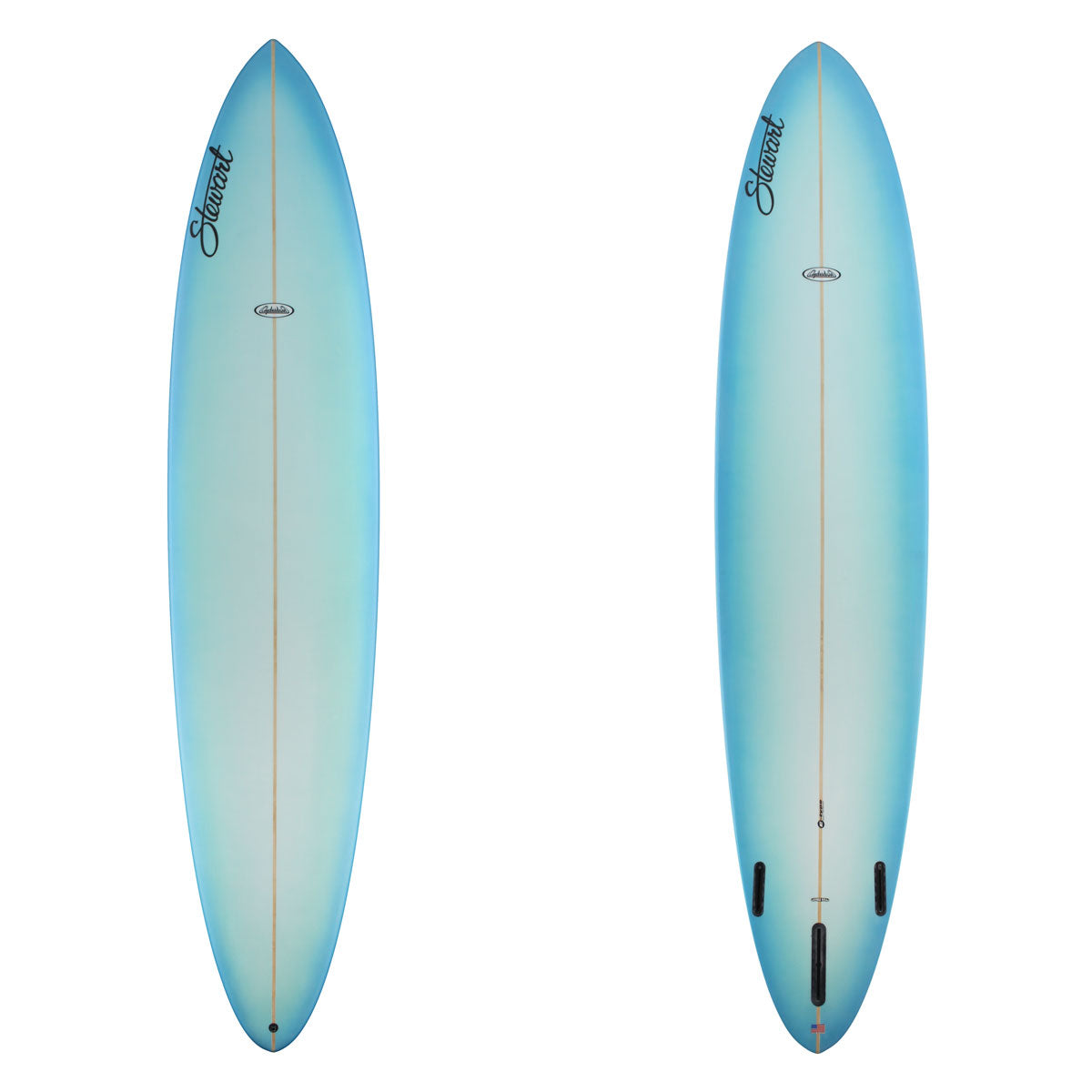 To surfboard images with a blue fade and black branding