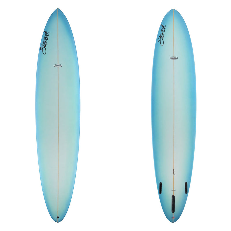 To surfboard images with a blue fade and black branding