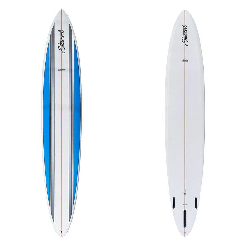 Stewart Longboard 10'6" Clydesdale (10'6", 24", 4") B#129806 with a blue spit blue and grey split panel on the deck