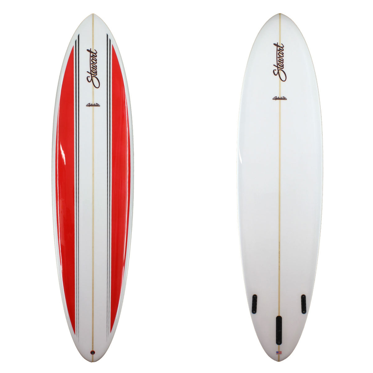 9'0" Stewart Clydesdale Longboard with red stripes and black pin lines on deck (9'0", 24", 3 5/8") B#127975 Gloss & Polish