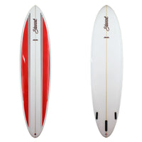 9'0" Stewart Clydesdale Longboard with red stripes and black pin lines on deck (9'0", 24", 3 5/8") B#127975 Gloss & Polish