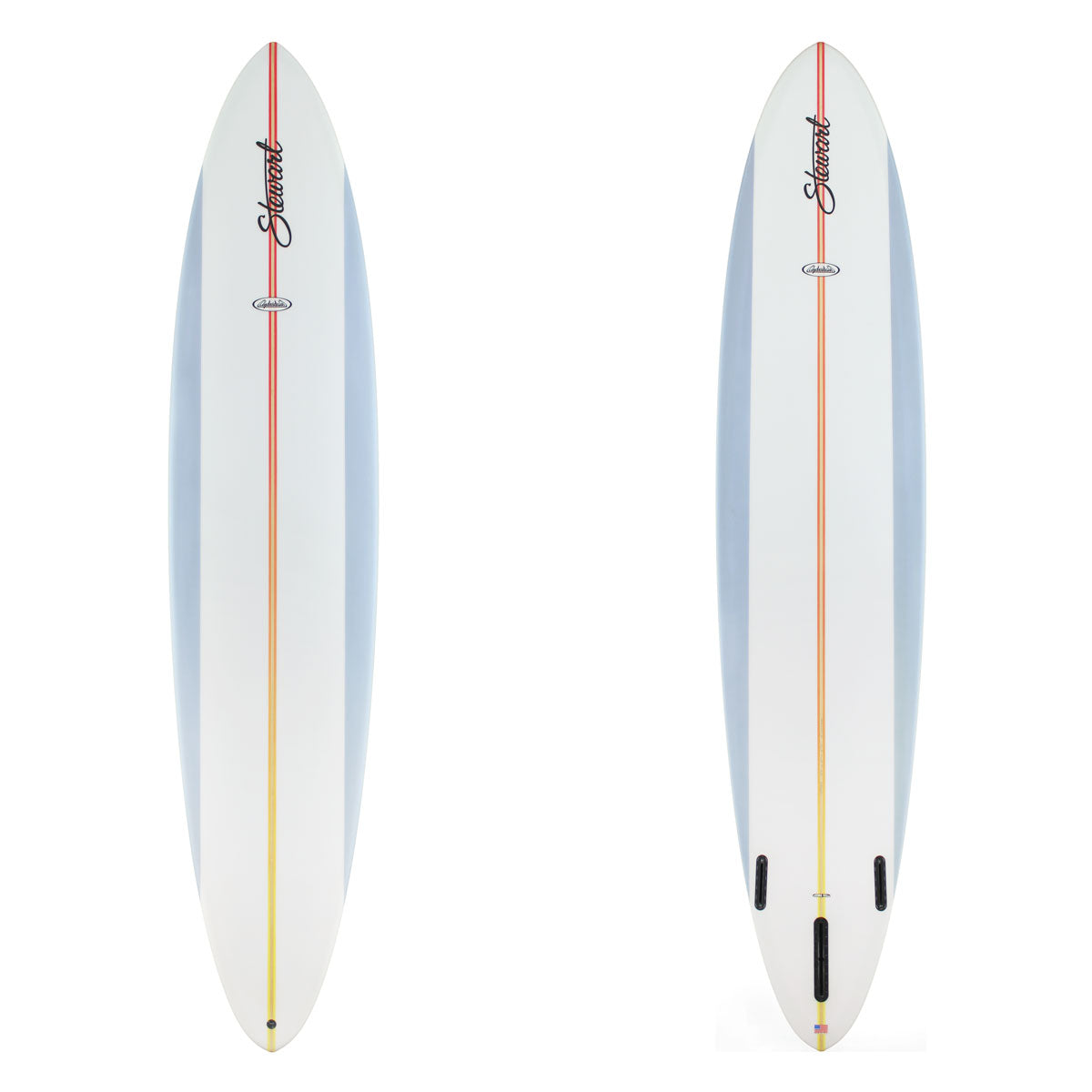 Stewart Longboard 9'6" Clydesdale (9'6", 24", 3 3/4") B#129285 with grey rails and a red stringer