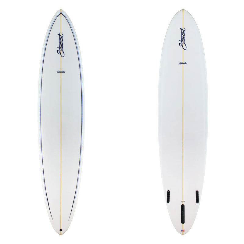 Stewart Longboard 9'6" Clydesdale (9'6", 24", 3 3/4") B#129683 Gloss & Polish with black and blue pin lines on the deck