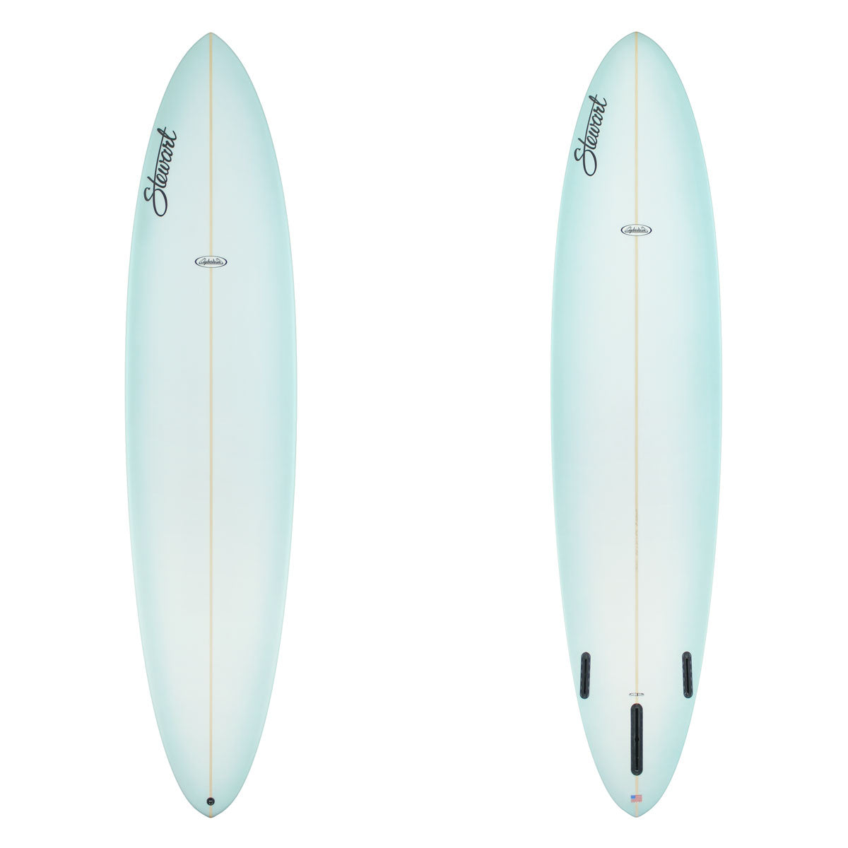 Stewart Longboard 9'0" Clydesdale (9'0", 24", 3 5/8") B#130239 with a light blue fade on the deck and bottom