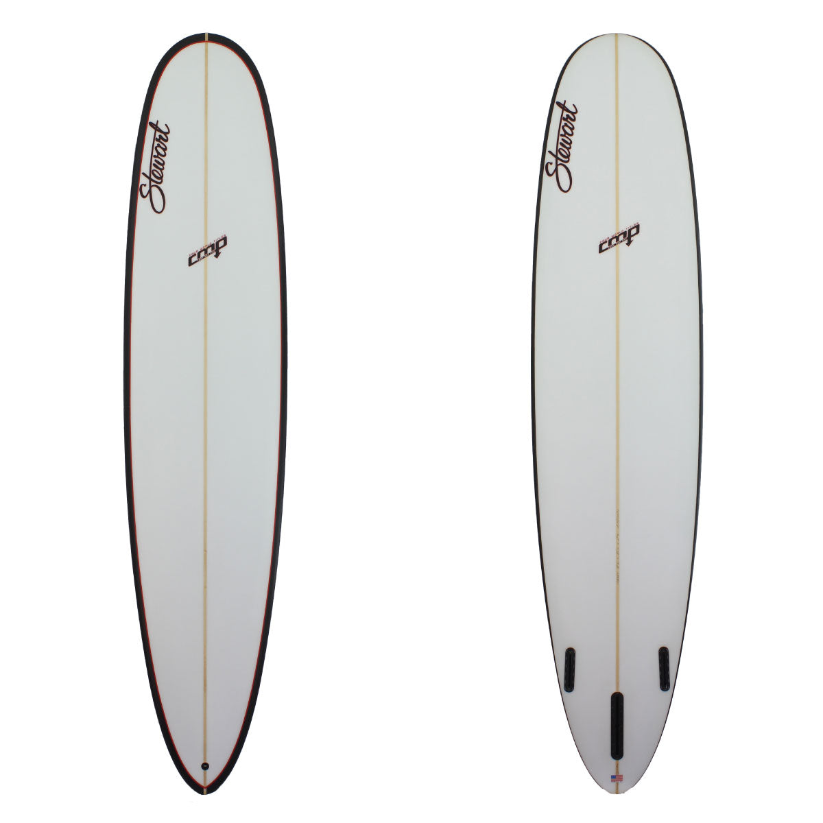 Stewart 8'6" CMP Longboard with black rails and red pinline (8'6", 22 1/4", 2 5/8") B#128264