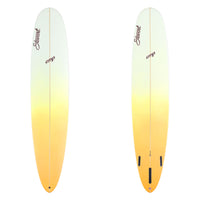 Stewart Longboard 9'0" CMP (9'0", 22 5/8", 2 5/8") B#129616 Orange to Yellow Tail dip fade, Red and Black Stewart and CMP Logos. Sand Only