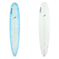 Deck and bottom view of Stewart CMP with a light blue painted deck in a brushy pattern