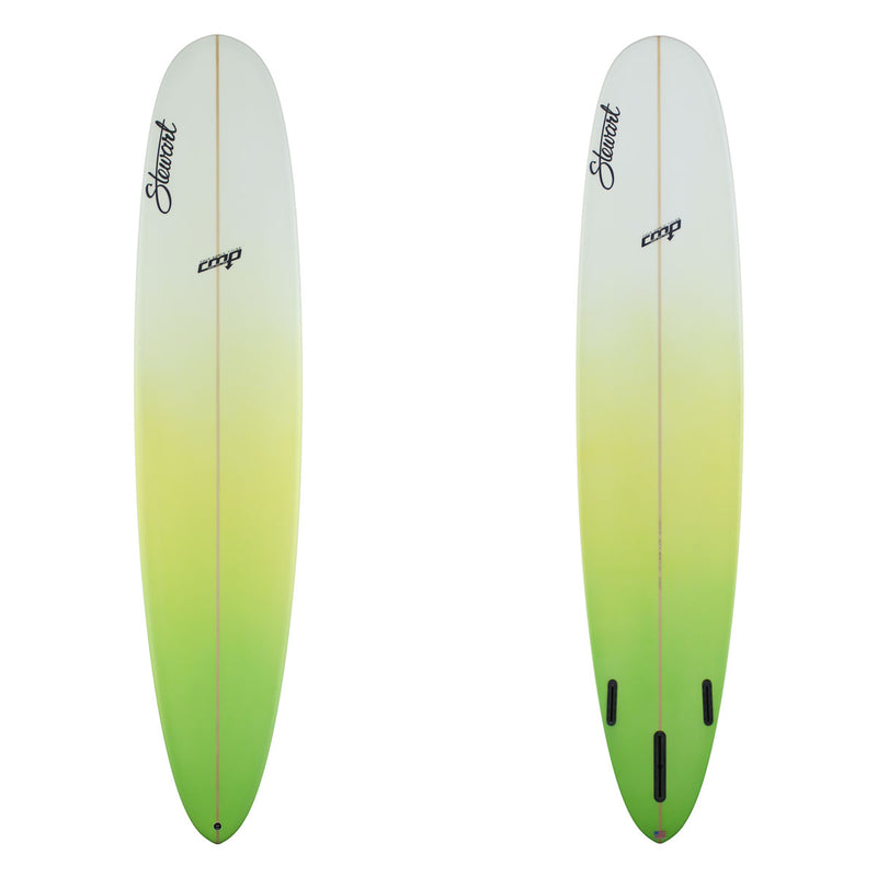Stewart High Performance Longboard 9'0" CMP (9'0", 22 5/8", 2 5/8") B#128883 with yellow to green fade on the tail top and bottom