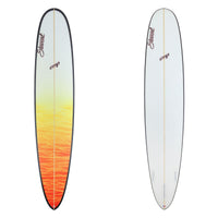 Stewart Longboard 9'2" CMP (9'2", 22 3/4", 2 3/4") B#129778 with a red and yellow sunset fade on the deck with back rails