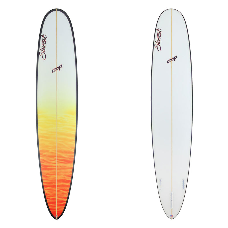 Stewart Longboard 9'2" CMP (9'2", 22 3/4", 2 3/4") B#129778 with a red and yellow sunset fade on the deck with back rails
