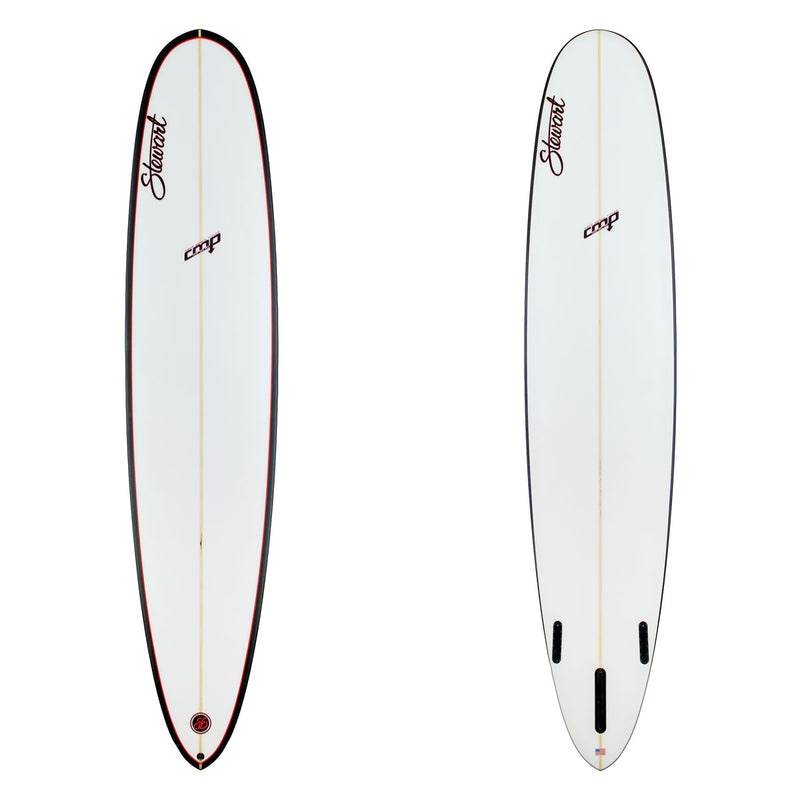 Stewart Longboard 9'0" CMP (9'0", 22 5/8", 2 5/8") B#130030 Clear with Black Rails and Red Pinlines Black and Red Logos