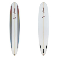 Stewart Longboard 9'2" CMP (9'2", 22 3/4", 2 3/4") B#130040 Clear with Black pinlinees and blue to red gradient pinlines black and red logos